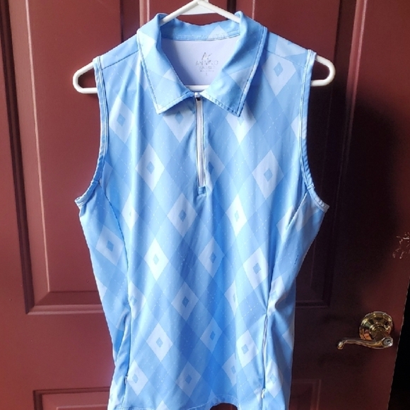 Anivivo Argyle Light Blue Sleeveless Jersey Tennis Top - Picture 2 of 9